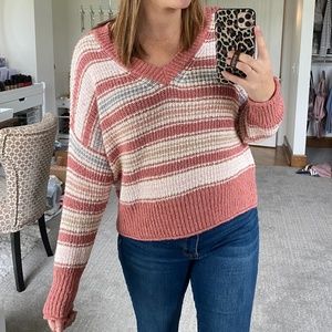 American Eagle Pink Striped Sweater